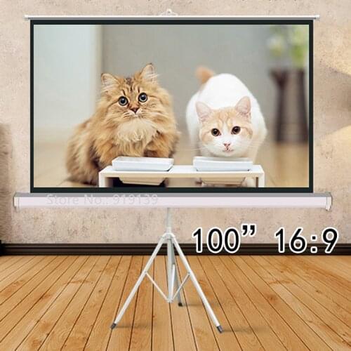 100" Portable Indoor Outdoor Projector Screen HD 100Inch 16:9 Projection Pull Up Foldable Stand Tripod Mobile Presentation