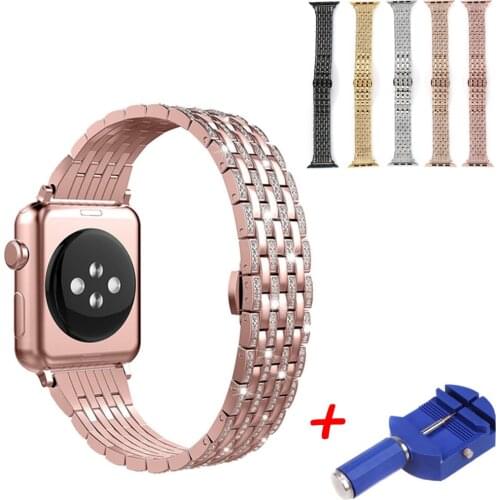 CRESTED Diamond stainless steel strap For Apple watch 42mm/38mm/44mm/40mm iwatch series 4 3 2 1 butrery Loop wrist bracelet