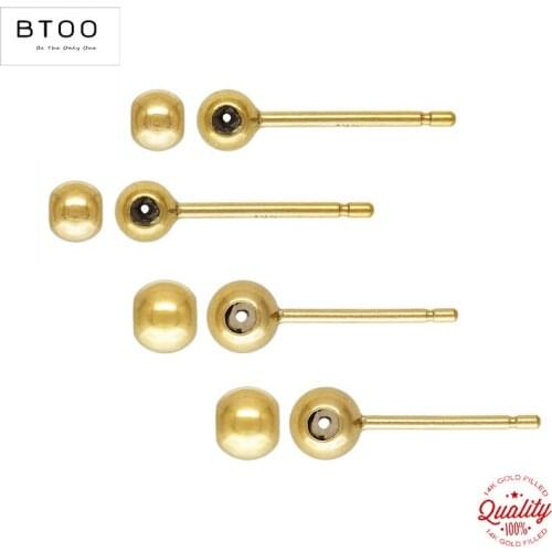 Real 14K Gold Filled Ear Wire 3MM/4MM Bead with Silicone Insert and Post for Jewelry Making Handmde DIY Earrings Accessories