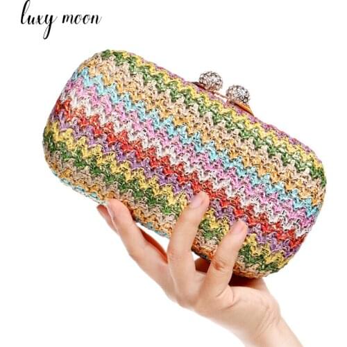 Straw Woven Womens Bag Diamond Buckle Luxury Designer Handbag Chains Shoulder Bag Multicolor Clutch Bag 2021 Womens Brand Z219