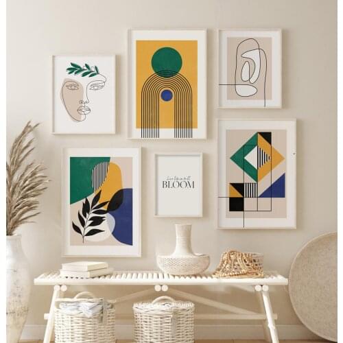 Modern Colorful Rainbow Geometric Abstract Botanic Poster Canvas Paintings Wall Art Prints Pictures for Living Room Home Decor