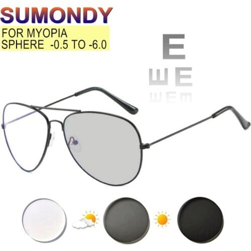SUMONDY Myopia Glasses Prescription -0.5 to -6.0 Women Men Alloy Frame Nearsighted Photochrom Anti Blue Ray For Astigmatism UF51