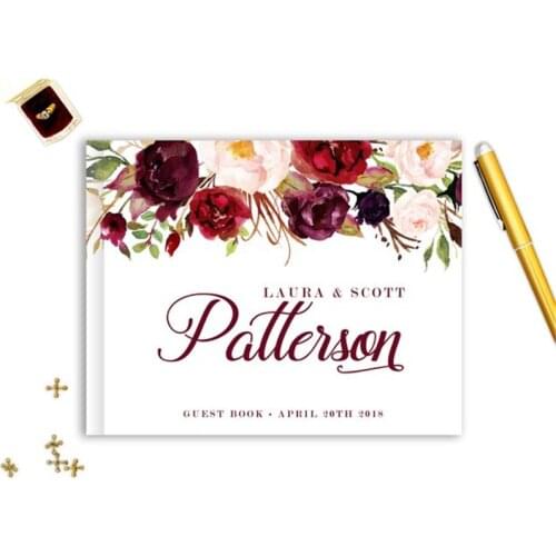 Floral Wedding Guest Book,Wedding Guestbook,Wedding Album Custom Guest Book,Landscape Horizontal With Flowers