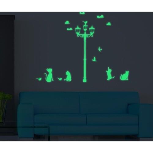 Cat Luminous Wall Stickers Fluorescent Kids Childrens Room Bedroom Home Decor Cute Cartoon DIY PVC Decal Peel and Stick Nursery