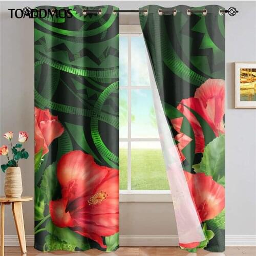 TOADDMOS Polynesian Traditional Tribal Hibiscus Design European Style Window Curtain Modern Blackout Curtains for Bedroom Decor