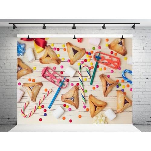 VinylBDS Happy Purim Fantasy Photography Backdrop Cookies Candy Backgrounds For Photo Studio Seamless Washable Studio Background