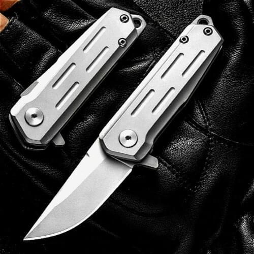 Japanese D2 steel 60 HRC surface sandblasting titanium dioxide coated outdoor folding knife EDC quick pocket folding knife