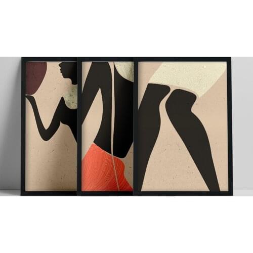 Women ethno silhouette, Abstract African woman, Modern collage, Dansing Afro Woman, Set of 3 Prints, Contemporary poster, Minima