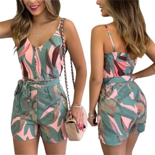 Women Summer Print Jumpsuit With Belt Sleeveless Beach Rompers Bodycon Slim Strap Bodysuit Wide Leg Overalls Playsuit Clothing