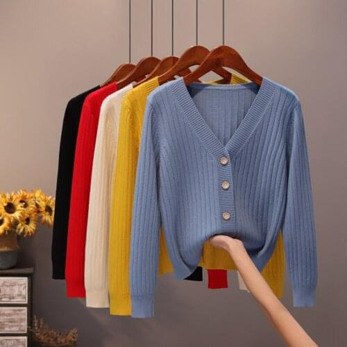 2020 Autumn New Loose Short Knitted Sweater Cardigan Women V Neck Long Sleeve knit Cardigans Women Casual Solid Sweater H367