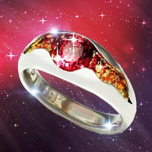 Women Fashion Ruby Ring Classic Natural Red Rhinestone Ring Engagement Wedding Ring Anniversary Birthday Party Gift Jewelry