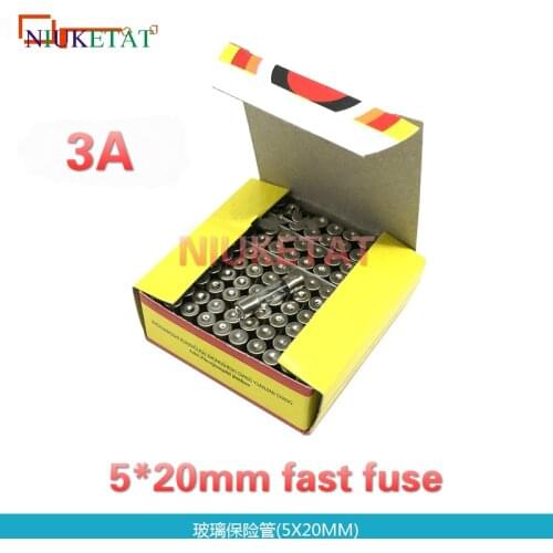 100pcs/box 5*20mm 3A 250V Fast fuse 5*20 F3A 3000mA 250V Glass Fuse 5mm*20mm New and original