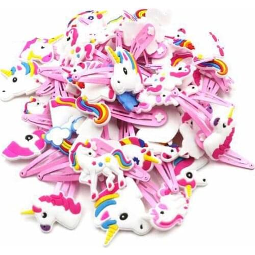 12pcs/Lot Children Girls Unicorn Horse Hair Clips Lovely Animal PVC Cartoon Hairpins Girls Hair Accessories Barrette Headwear
