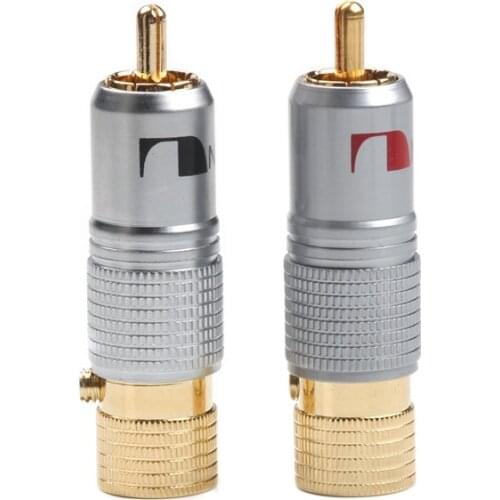 2pcs NAKAMICHI 10mm RCA Plug Gold Plated Locking Non Solder Plug RCA Coaxial Connector Socket Adapter High Quality