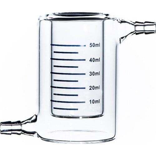 50ml Glass Jacketed Beaker Reaction Flask Reactor Vessel Beaker Double Layer with Upper and Lower Nozzle