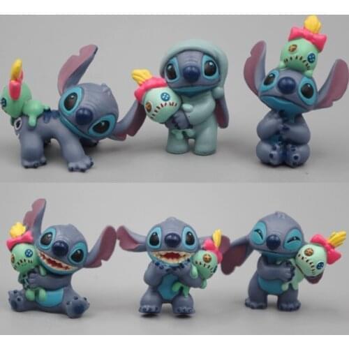 6pcs Disney Anime Stitch Cartoon Toys Mini 3cm Model Micro Landscape Doll Decoration Necklace Pendant Birthday Christmas Gifts