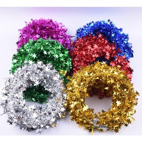 7.5m party Christmas Tree Pendant Wire Five-pointed Star Glitter Pull Flower Zipper Leaf Garland Wedding Decoration For Home