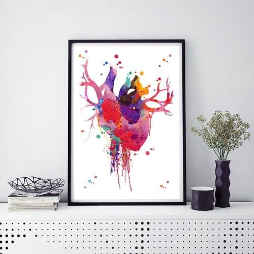 Heart Anatomy Watercolor Print Abstract Medical Art The Human Heart Poster Illustration Anatomical Heart Print Science Art Frame