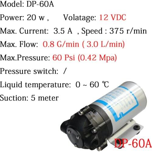 Free Shipping Micro Water Pump 12V DC 20W DP-60A 3L/min High pressure Diaphragm Pumps RO Water System Spray Car Wash