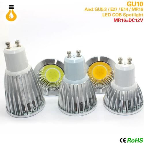 Bombilla de foco MR16 E27 E14 GU10 GU5.3 COB regulable 7W 9W 12 W LED de alta potencia luz caliente/blanco LED lampara Downlight
