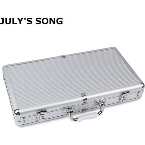 JULYS SONG 300 Poker Chips Capacity Silver Stripe Aluminum Chips Box Non-slip Mat Portable Texas Playing Card Suitcase