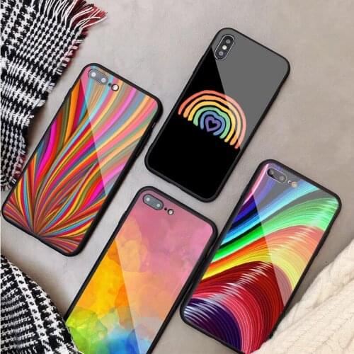 Rainbow art Tempered Glass Phone Case For iphone 12 11 Pro Max 5 6 7 8 X XS XR XSMax Shell 12Pro Max Cover Shell