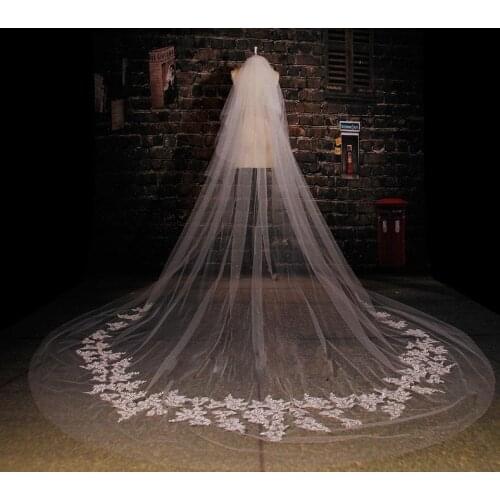 Cheap Bridal Veils In Stock 3 Style Appliqued One Layer Cathedral Veil White High Quality Bridal Accessories