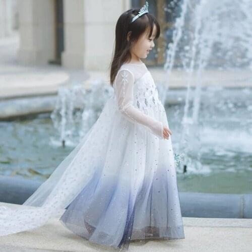 Girls Snow Queen 2 Elsa Dress Kids Carnival Cosplay Elza Costume Children Birthday Party Clothing White Wig Long Sleeve Clothes