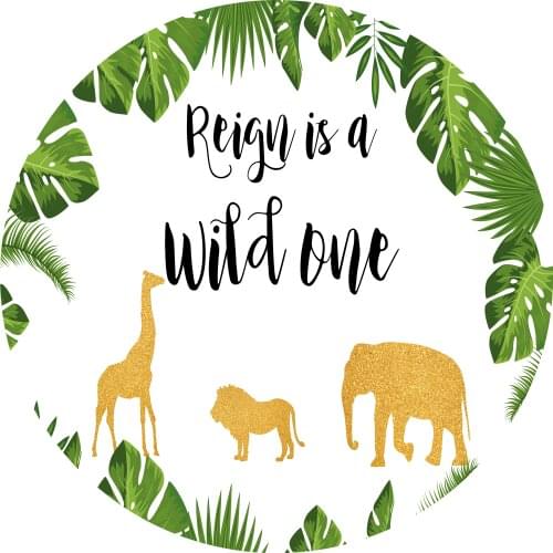 Safari Party Round Background Cartoon Animal Green Leaves Kid 1st Birthday Party Decoration Wild one Baby Shower Circle Backdrop