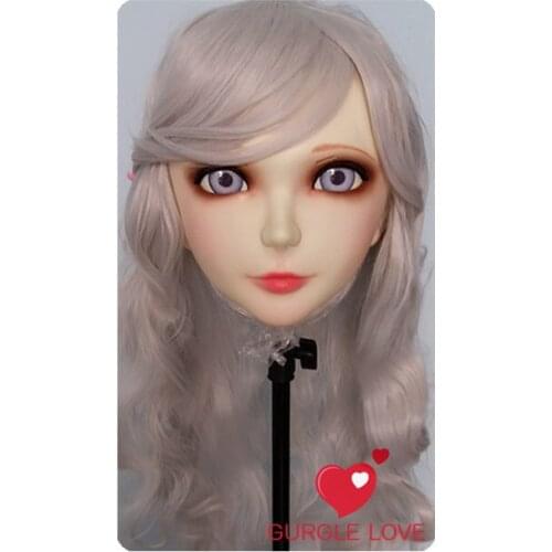DM012) Female Sweet Girl Resin Kigurumi BJD Mask Cosplay Japanese Anime Role Lolita Lifelike Real Mask Crossdress Sex Love Doll