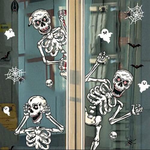 Halloween Window Stickers Glass Door Cute Skull Spider Bat Horror Ghost Party DIY Decoration Happy Halloween Decor For Home 2021