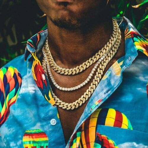 Hip Hop Jewelry Iced CZ Link Chain Necklace Bracelet For Men Punk Jewerly