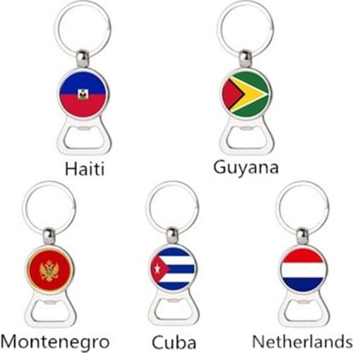 Hot Cuba Guyana Haiti Netherlands Montenegro flag key chain multi-function keychain metal beer bottle opener accessories