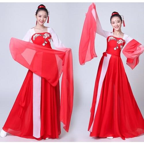Chinese folk dance costume for woman clothing stage wear national ancient fan dance traditional Chinese dance costumes FF1987
