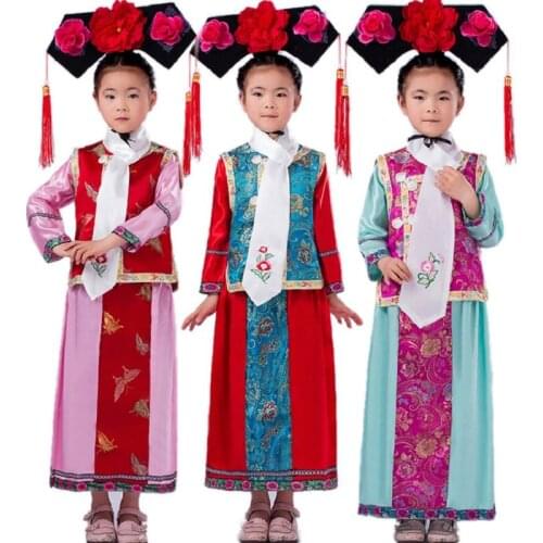 BALDAUREN Qing Dynasty Court Costumes Also Beaded Small Swallows Clothes Maid Manchu Gege Childrens Cheongsam Performance