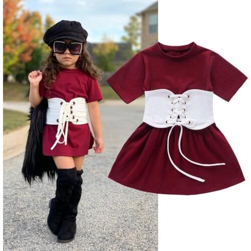 Little Girls Summer Dress Solid Vintage Pleated Waist Straps Corset Dress Wild Fashion Cute Sweet Princess Dress