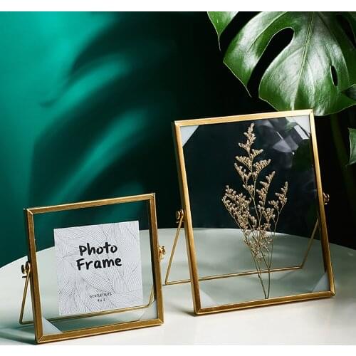 Metal Photo Frame Creative Glass Clip Dried Flower Plant Photo Frame Home Modern Style Desk Table Vertical Decoration Gifts