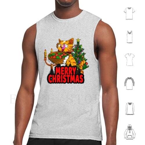 Cute Merry Christmas Cat Enjoys A Bowl Of Salad Tank Tops Vest Cotton Merry Christmas X Mas Xmas Cute Cat Lovely Cat December