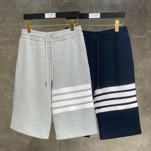 2021 Fashion TB THOM Brand Casual Shorts Men Summer Cotton Sports Trousers Waffle Striped Tracksuit Bottoms Jogger Track Pants