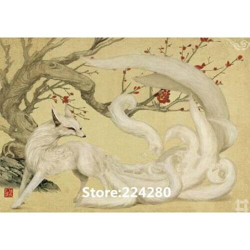 Needlework,Nine Tailed Fox animal embroidery,14CT Unprinted DIY Aida Cross stitch kits,Art Pattern counted Cross-Stitching decor