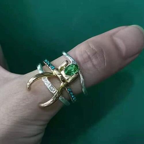 2021 New Movie Super Hero Loki Helmet Ring Green Crystal Metal Unisex Cosplay Jewelry Props Gift Fashion Valentines Day Ring