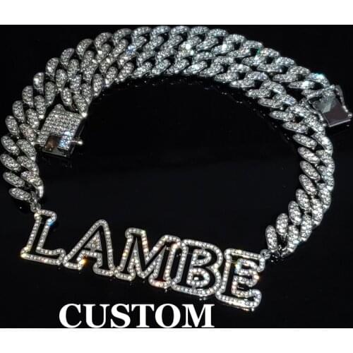 Customized Stainless Steel Name Necklace Hollow Out Word Necklace with Rhinestone Cuban Chain for Men Women Hip hop Jewelry