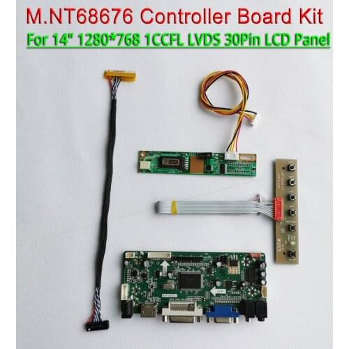 Fit LP140WX1 N140A1 LVDS 30Pins panel 14" keyboard cable 1280*768 VGA DVI 1CCFL M.NT68676 LCD screen controller board kit