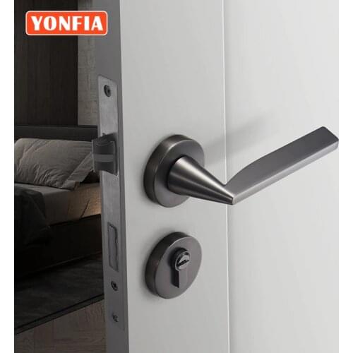 YONFIA 8048 Black Brushed nickel Modern Design Lever Door Handle for Hotel Privacy Bathroom Security Mortise Door Lock Black