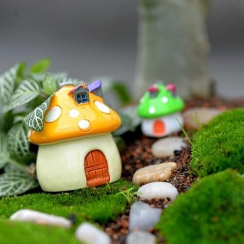 Garden Ornament Mushroom House Resin Figurine Craft Plant Pot Fairy Decoration