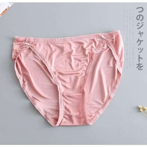Guiyi 11 Colors Solid Women 100% Nature Silk Lace Sexy Bow Underwear Pink Young Girls Underpant Bag Hip Low-rise Briefs Pants