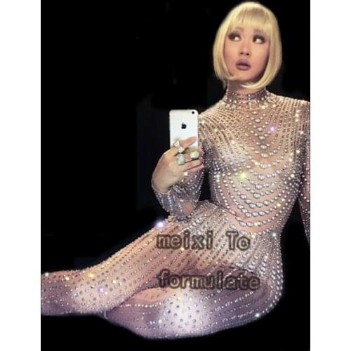 Sexy sparkling pearl jumpsuit nightclub concert singer dancer costume