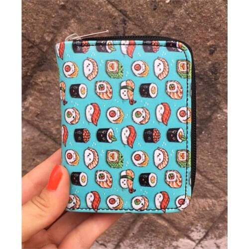 Sushi Face Smile Logo Card Holder PVC Card Women Wallet Clear Short Purse Mini Money Wallet Card Holder Unisex Zipper Wallets