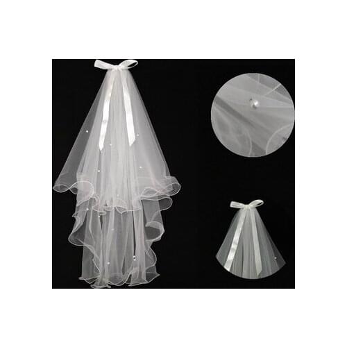 Wedding Veil with Satin Ribbon Veil with Two Layer -Cascade Veils Bridal Accessories 2021