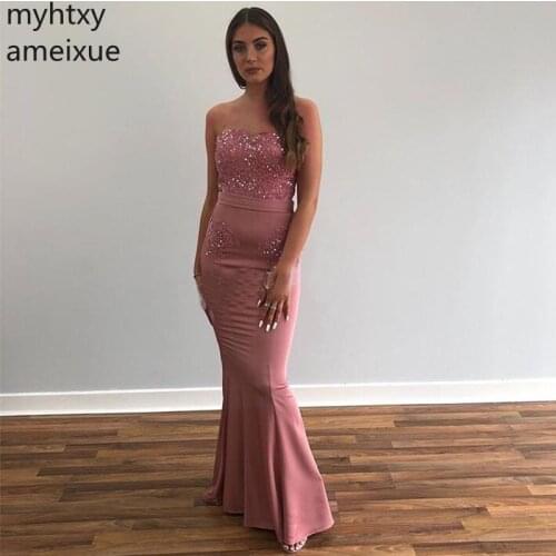Event Dress Long Mermaid Evening Dresses Sweetheart Rose Pink Appliques Beaded Prom Dress Robe De Soiree Special Occasion Party